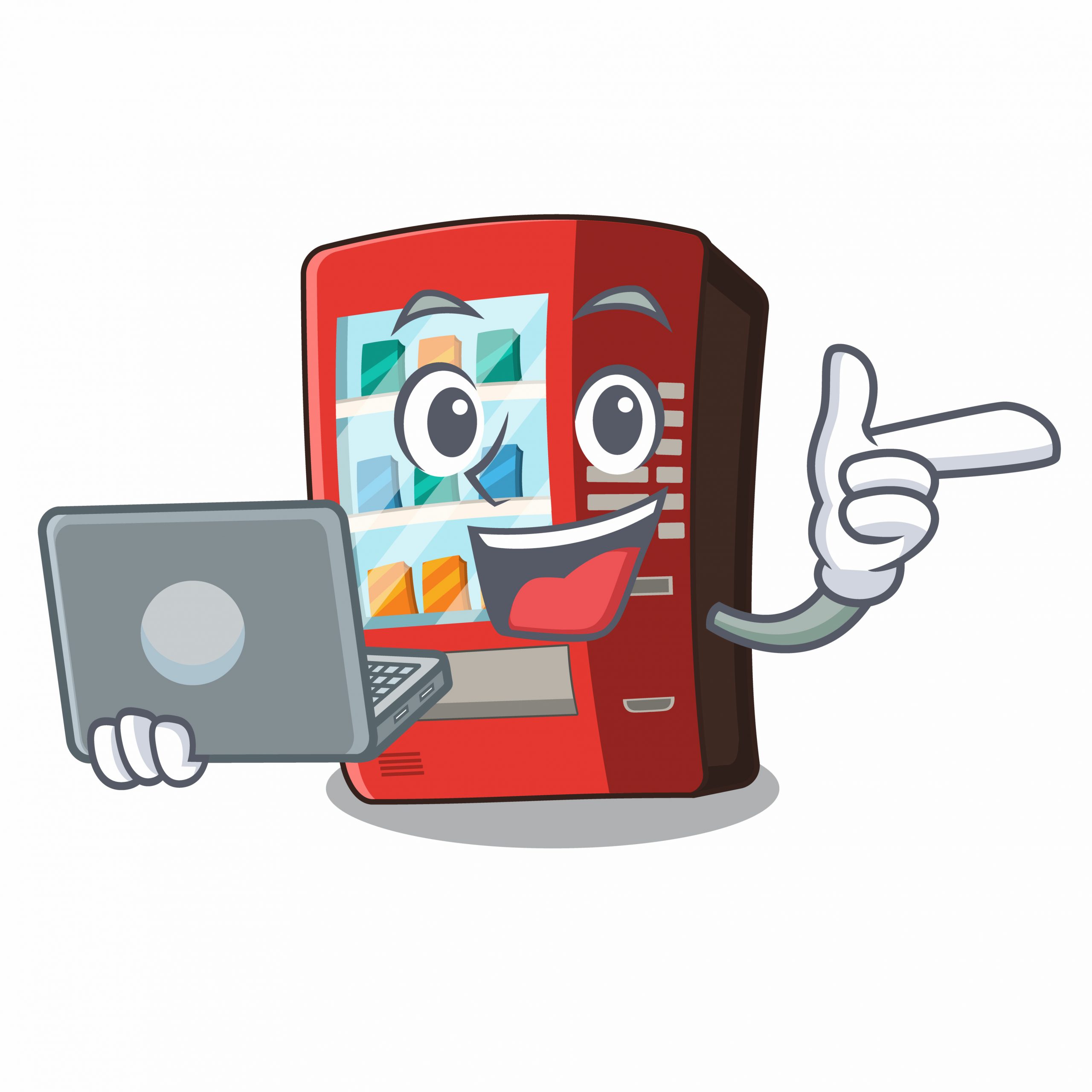 With laptop vending machine in the cartoon shape